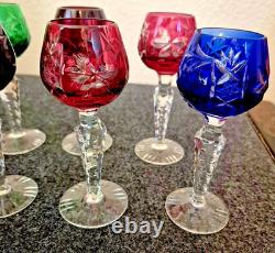 Nachtmann Traube Crystal Cut To Clear 5 Ruby Wine Schnapps Glass 8 Stem Set HTF
