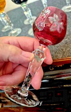 Nachtmann Traube Crystal Cut To Clear 5 Ruby Wine Schnapps Glass 8 Stem Set HTF