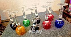 Nachtmann Traube Crystal Cut To Clear 5 Ruby Wine Schnapps Glass 8 Stem Set HTF