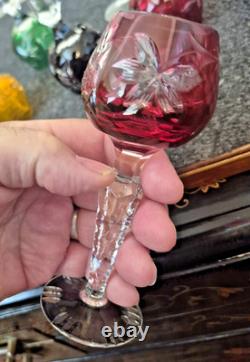 Nachtmann Traube Crystal Cut To Clear 5 Ruby Wine Schnapps Glass 8 Stem Set HTF
