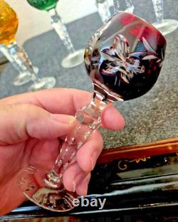 Nachtmann Traube Crystal Cut To Clear 5 Ruby Wine Schnapps Glass 8 Stem Set HTF