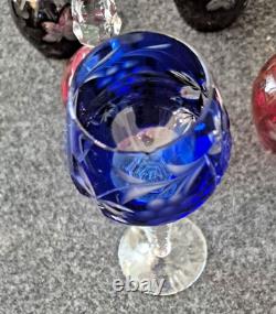 Nachtmann Traube Crystal Cut To Clear 5 Ruby Wine Schnapps Glass 8 Stem Set HTF