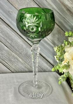 Nachtmann Traube Crystal Green Wine Glass Cut to Clear German Vintage Glass 1