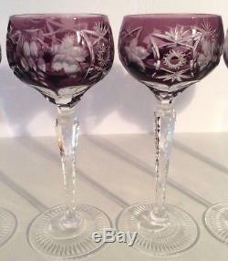 Nachtmann Traube Cut Clear Glass Crystal Purple Amethyst 5 Hock Wine 8 3/8