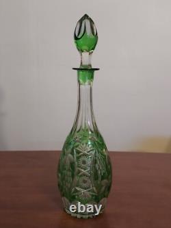 Nachtmann Traube EMERALD GREEN Lime CUT TO CLEAR Crystal Glass 15 WINE DECANTER