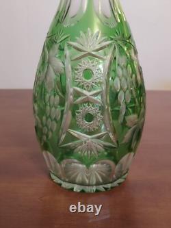 Nachtmann Traube EMERALD GREEN Lime CUT TO CLEAR Crystal Glass 15 WINE DECANTER