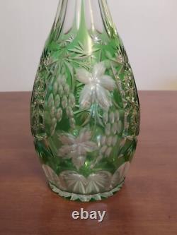 Nachtmann Traube EMERALD GREEN Lime CUT TO CLEAR Crystal Glass 15 WINE DECANTER
