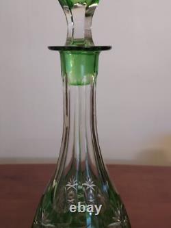 Nachtmann Traube EMERALD GREEN Lime CUT TO CLEAR Crystal Glass 15 WINE DECANTER