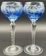 Nachtmann Traube Grape Cut Clear Crystal Hock Wine Glass Goblet Blue Pair