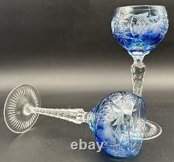 Nachtmann Traube Grape Cut Clear Crystal Hock Wine Glass Goblet Blue Pair