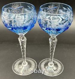 Nachtmann Traube Grape Cut Clear Crystal Hock Wine Glass Goblet Blue Pair