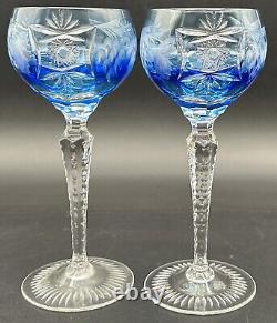 Nachtmann Traube Grape Cut Clear Crystal Hock Wine Glass Goblet Blue Pair
