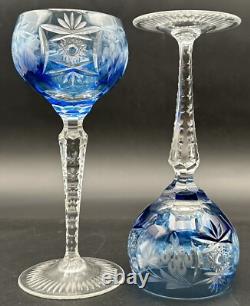 Nachtmann Traube Grape Cut Clear Crystal Hock Wine Glass Goblet Blue Pair