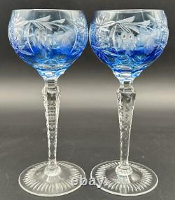 Nachtmann Traube Grape Cut Clear Crystal Hock Wine Glass Goblet Blue Pair