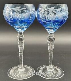 Nachtmann Traube Grape Cut Clear Crystal Hock Wine Glass Goblet Blue Pair