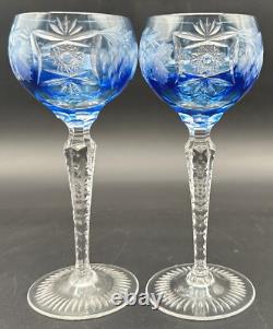 Nachtmann Traube Grape Cut Clear Crystal Hock Wine Glass Goblet Blue Pair