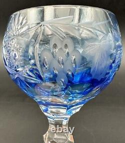 Nachtmann Traube Grape Cut Clear Crystal Hock Wine Glass Goblet Blue Pair