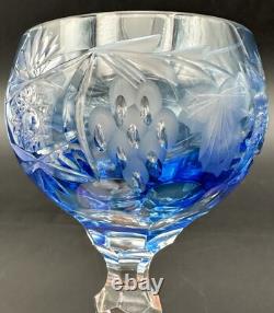 Nachtmann Traube Grape Cut Clear Crystal Hock Wine Glass Goblet Blue Pair