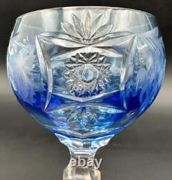 Nachtmann Traube Grape Cut Clear Crystal Hock Wine Glass Goblet Blue Pair