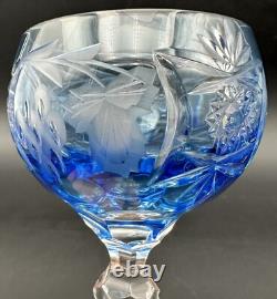 Nachtmann Traube Grape Cut Clear Crystal Hock Wine Glass Goblet Blue Pair