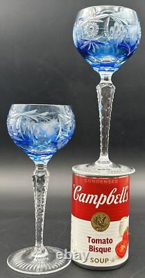 Nachtmann Traube Grape Cut Clear Crystal Hock Wine Glass Goblet Blue Pair