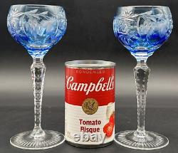 Nachtmann Traube Grape Cut Clear Crystal Hock Wine Glass Goblet Blue Pair