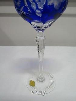 Nachtmann Traube Lot of 6 Cobalt Blue Cut to Clear Crystal Tall Wine Hocks 8 1/4