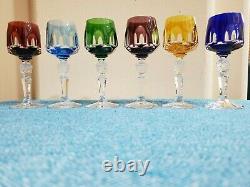 Natchmann Antika 6 Cordial Liqueur Glasses Cut To Clear Bohemiam Multicolor
