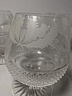 New In Box Edinburgh Cut Crystal Thistle Brandy Glasses 5.25 Set of 2 Etched