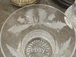 ONE RARE Vtge EDINBURGH SCOTLAND THISTLE CUT ENGRAVED 4 Whisky GLASS(SIGNED)