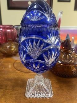 Ofnah Poland Cut Colbalt Blue Crystal Glass Egg Box