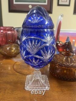 Ofnah Poland Cut Colbalt Blue Crystal Glass Egg Box