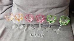 Old antique Moser Bohemian Czech Cut to Crystal Multicolor Set of 6 Wine Glasses