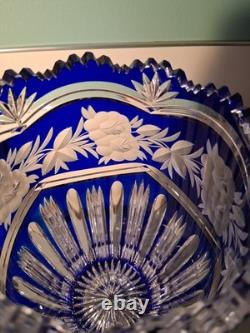 One Lausitzer Glass Cobalt Blue Cut to Clear Leaded Crystal Vase