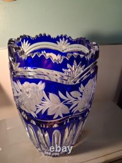 One Lausitzer Glass Cobalt Blue Cut to Clear Leaded Crystal Vase