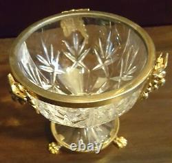 Ormolu French Cut Glass Crystal Bowl Bronze/Brass Rim Claw Foot Base