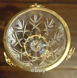 Ormolu French Cut Glass Crystal Bowl Bronze/Brass Rim Claw Foot Base