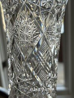 Ornate Antique American Brilliant cut clear crystal vase Dorflinger