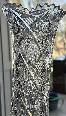 Ornate Antique American Brilliant cut clear crystal vase Dorflinger