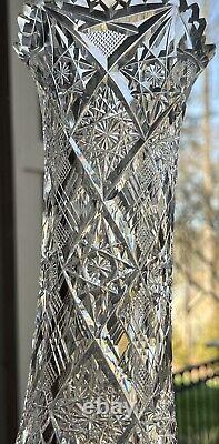 Ornate Antique American Brilliant cut clear crystal vase Dorflinger