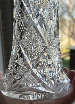 Ornate Antique American Brilliant cut clear crystal vase Dorflinger