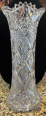 Ornate Antique American Brilliant cut clear crystal vase Dorflinger