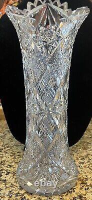 Ornate Antique American Brilliant cut clear crystal vase Dorflinger