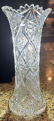 Ornate Antique American Brilliant cut clear crystal vase Dorflinger