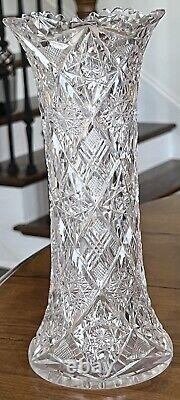 Ornate Antique American Brilliant cut clear crystal vase Dorflinger