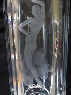Orrefors Vicke Lindstrand Dancing Nude Cut Crystal Glass Vase, Signed