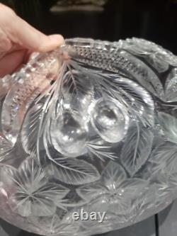 Oval Fruit Bowl Dish Bowl American Brilliant Period cut Glass crystal engraved