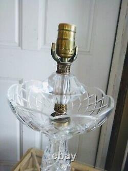 PAIR Antique Cut Crystal Glass & Brass Table Lamp 24 Tall
