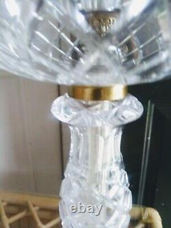 PAIR Antique Cut Crystal Glass & Brass Table Lamp 24 Tall