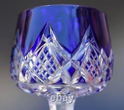 PAIR FRENCH Baccarat COLBERT Blue Cut Crystal Hoock Wine Glass